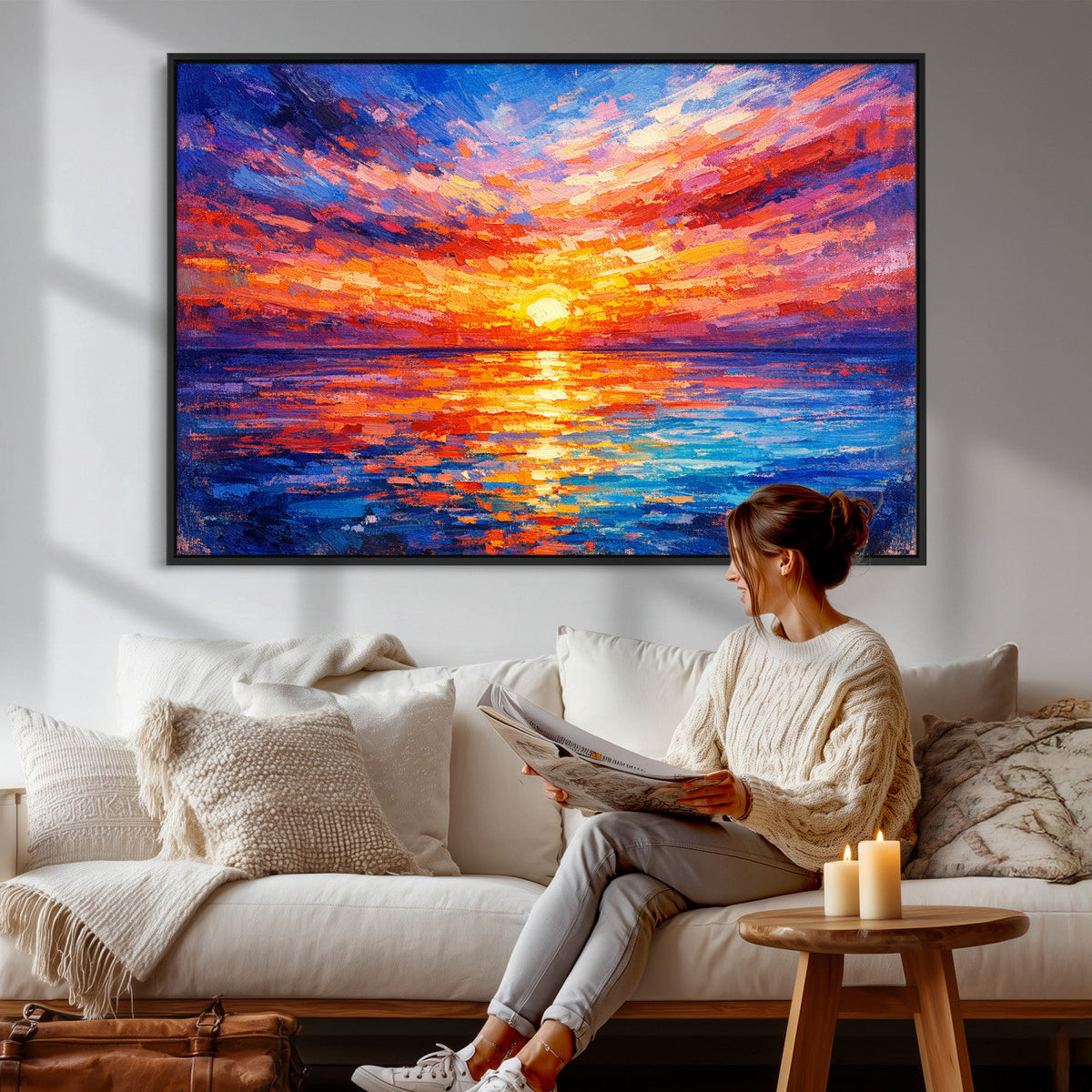 Colorful Knife Ocean Sunset Canvas — Orange Pink Teal