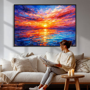 Colorful Knife Ocean Sunset Canvas — Orange Pink Teal