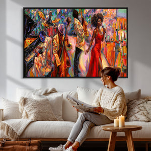 African American Jazz Singer Canvas Art — Red Dress Black
