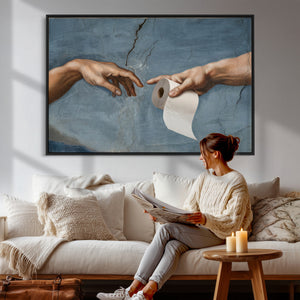 Funny Bathroom Canvas Wall Art, Michelangelo Creation of