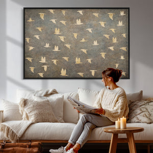 Flying Birds Canvas Wall Art, Vintage Bird Flock Pattern