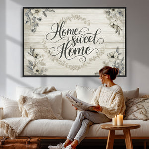 Home Sweet Home Wall Art Canvas Print, Floral Farmhouse