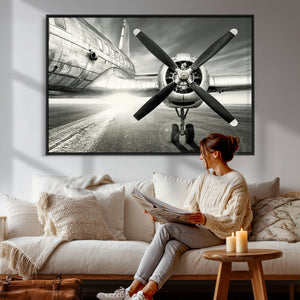 Vintage Airplane Wall Art Canvas Print, Black and White