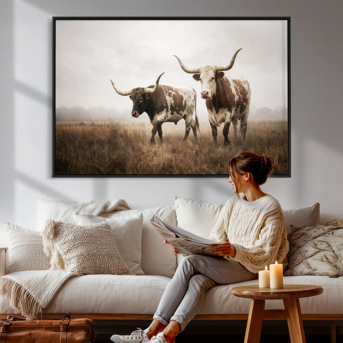 Texas Longhorn Canvas Wall Art Western Bull Desert Moody