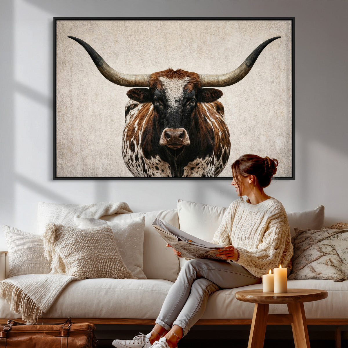 Texas Longhorn Canvas Wall Art Western Bull Desert Moody
