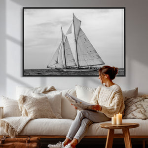 Vintage Sailboat Wall Art Canvas Print, Black and White