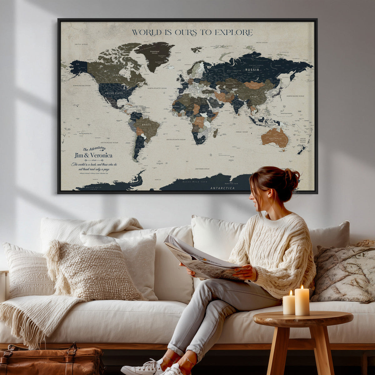 Custom Push Pin World Map Wall Art Canvas Print –