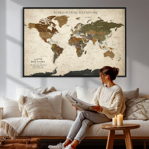 Custom Push Pin World Map Wall Art Canvas Print –