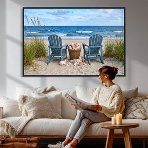 Large Beach Canvas Wall Art Coastal Adirondack Chairs Ocean