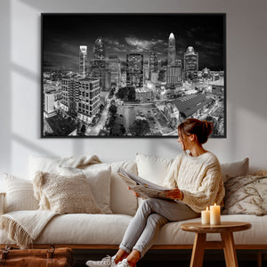 Charlotte Skyline Canvas Wall Art Print – North Carolina Cityscape Photography Print