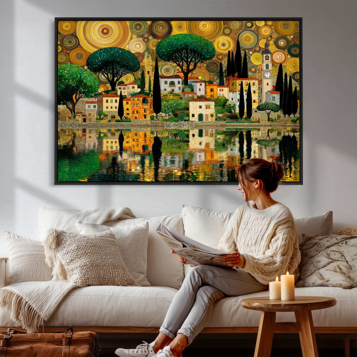 Gustav Klimt Golden Cityscape Wall Art Canvas Print,