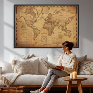 Personalized Push Pin World Map, Vintage Travel Map Canvas, Custom Names Anniversary Gift, Places Visited Pin Board, Couples Adventure Art