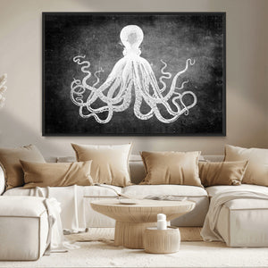 Black White Octopus Wall Art Canvas Print