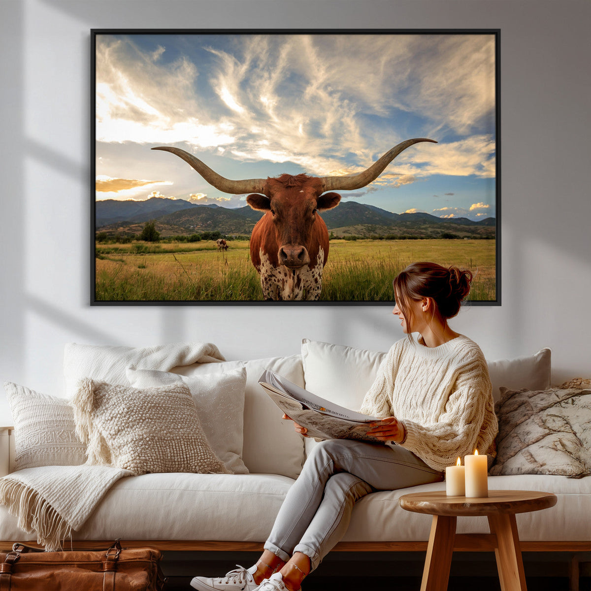 Texas Longhorn Canvas Wall Art – Majestic Triptych Animal