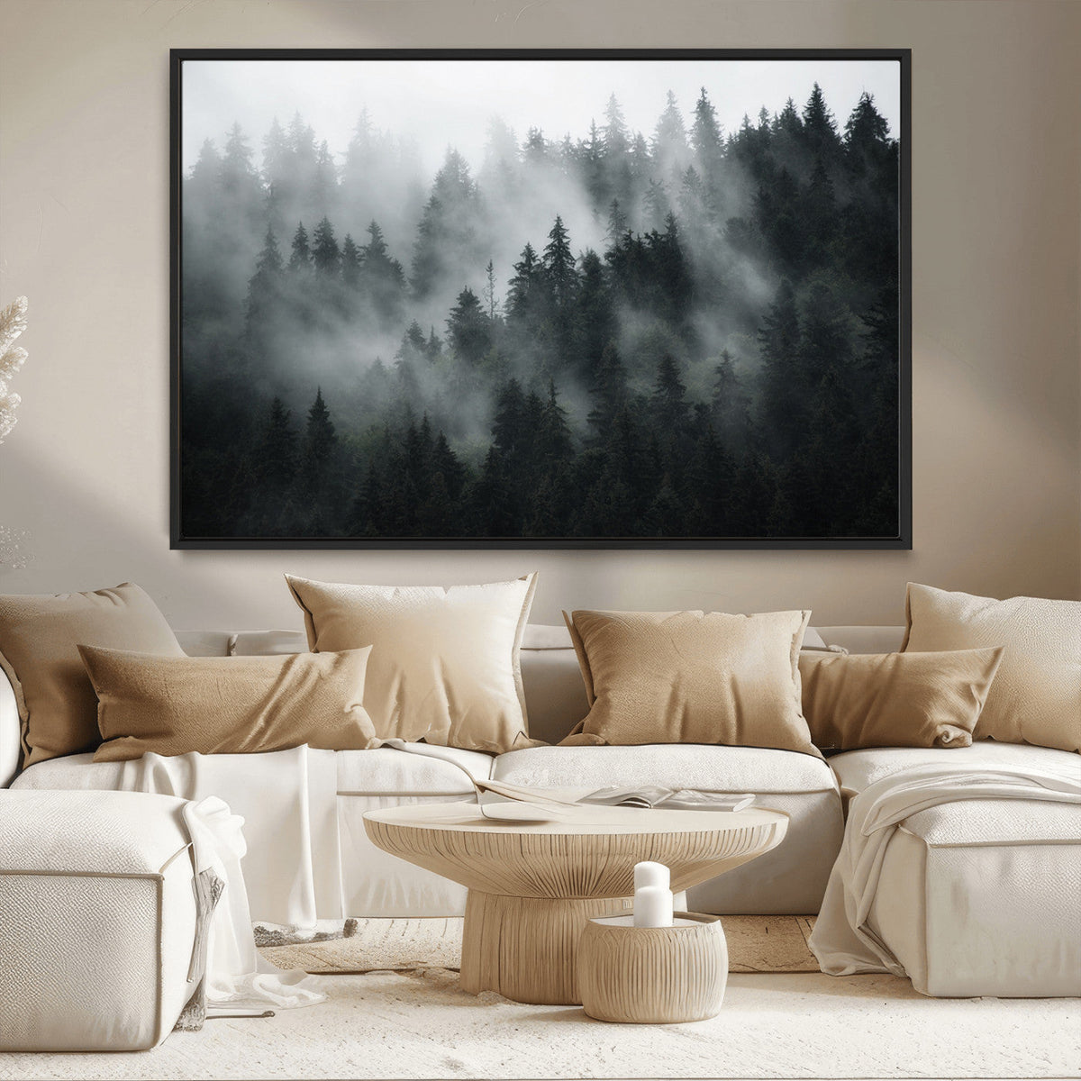 Foggy Forest Wall Art Canvas Print | 3 Panel Large Misty