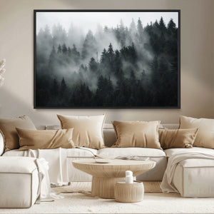 Foggy Forest Wall Art Canvas Print | 3 Panel Large Misty