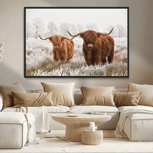 Longhorn Cattle Wall Art Canvas Print, Framed Farmhouse