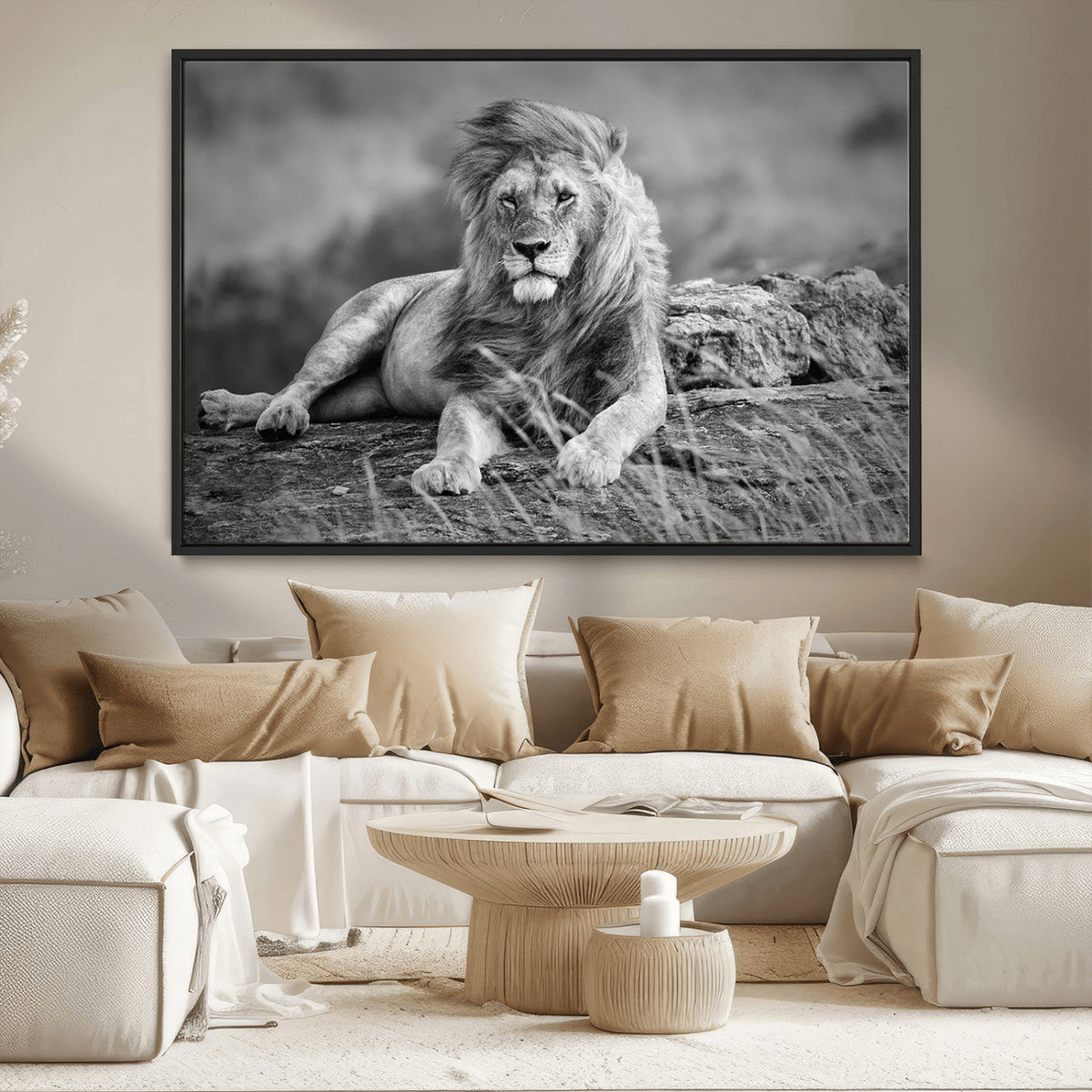 King Forest Lion Wall Art Canvas Print – Framed Majestic