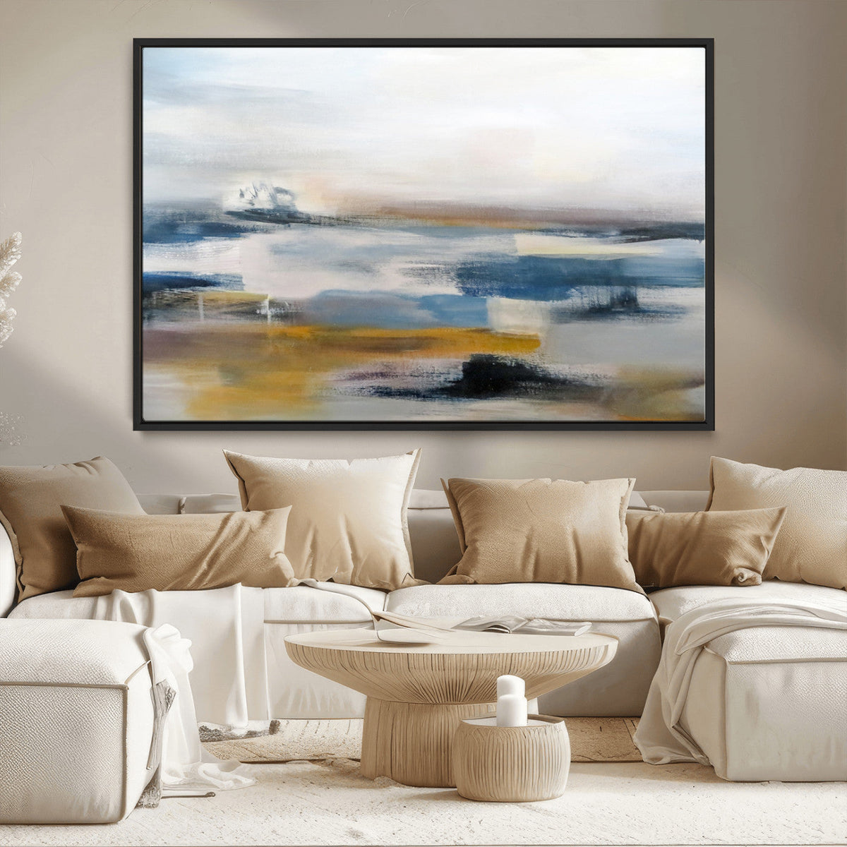 Abstract Landscape Wall Art Canvas | 3 Panel Modern Blue,