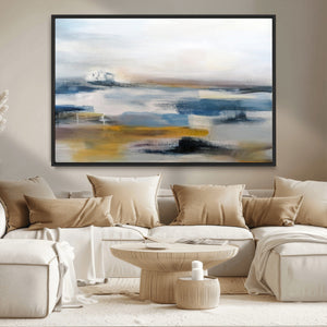 Abstract Landscape Wall Art Canvas | 3 Panel Modern Blue,