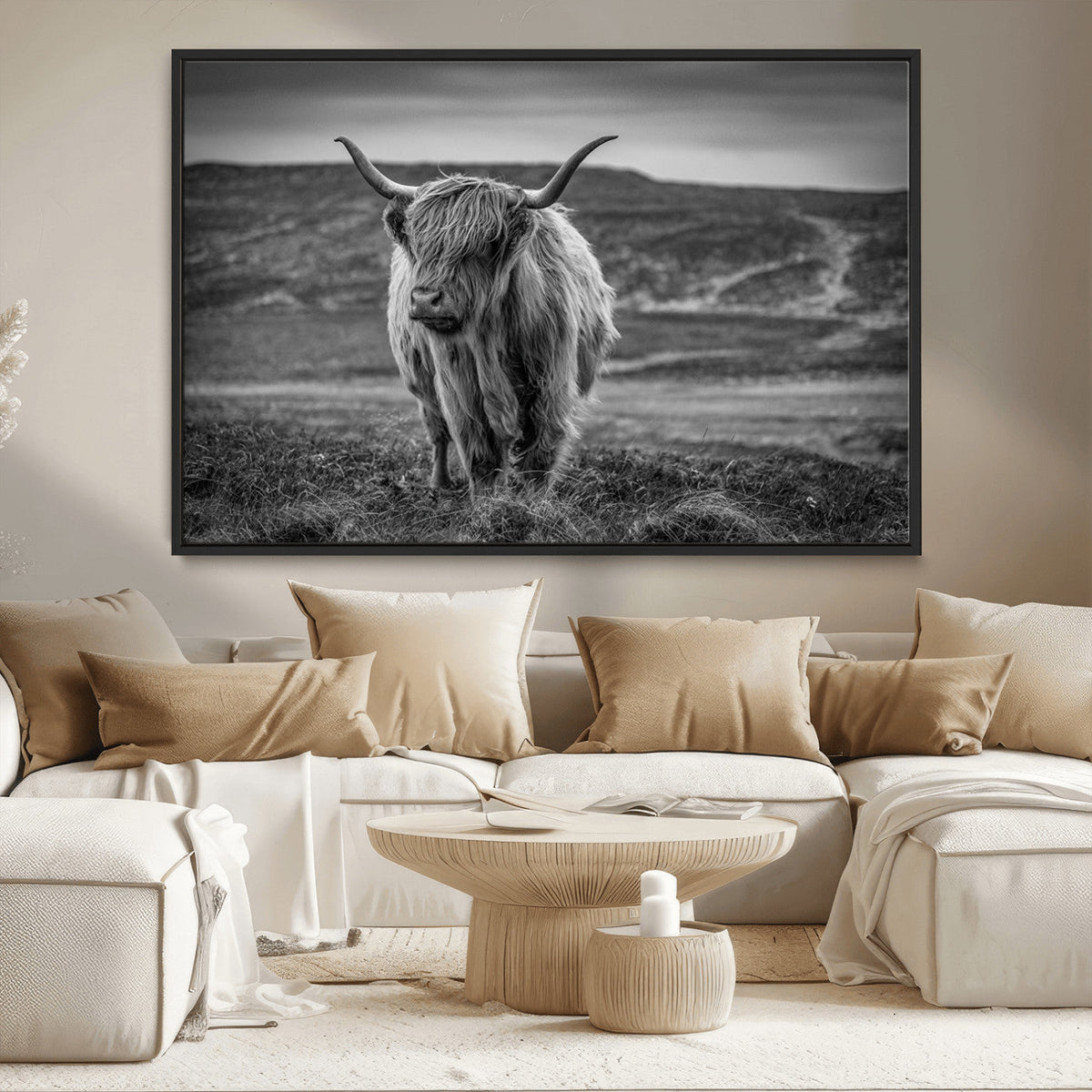 Fluffy Cattle Wall Art Print, Highland Cow Canvas, Framed