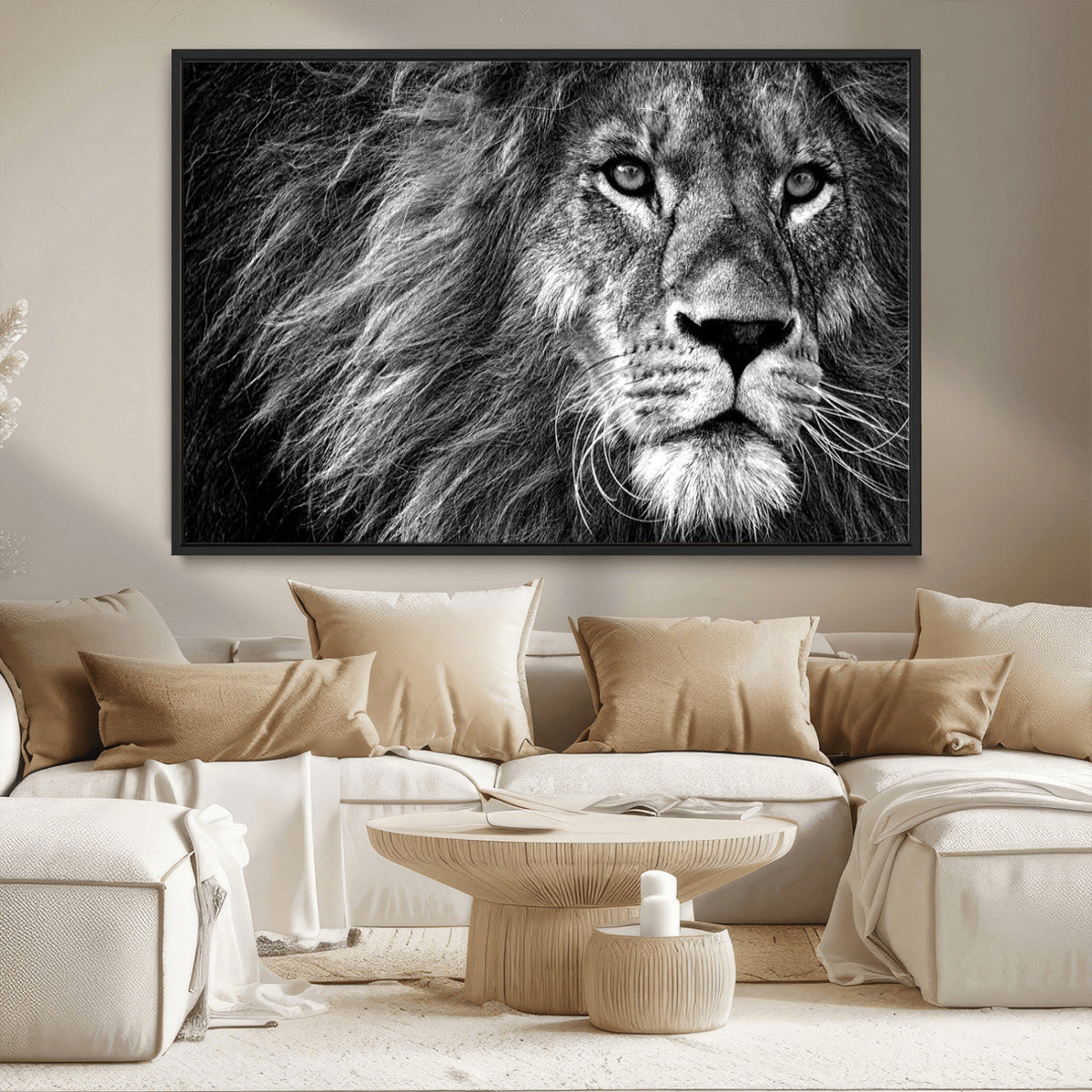 Black and White Lion Canvas Wall Art Print – Wildlife