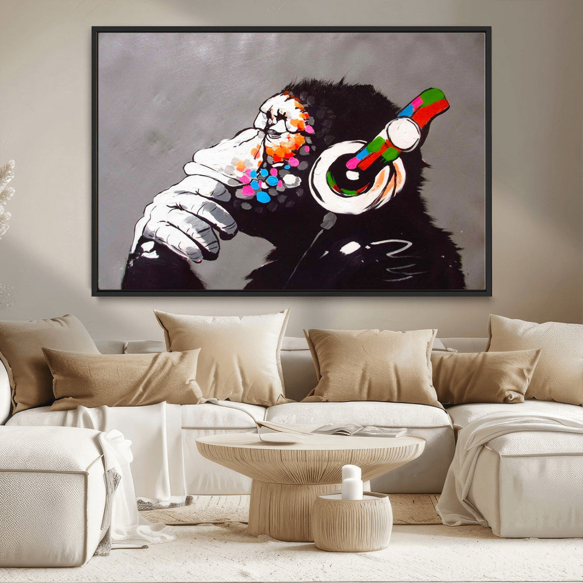 Dj Monkey Listening to Music Wall Art Print | Banksy Monkey