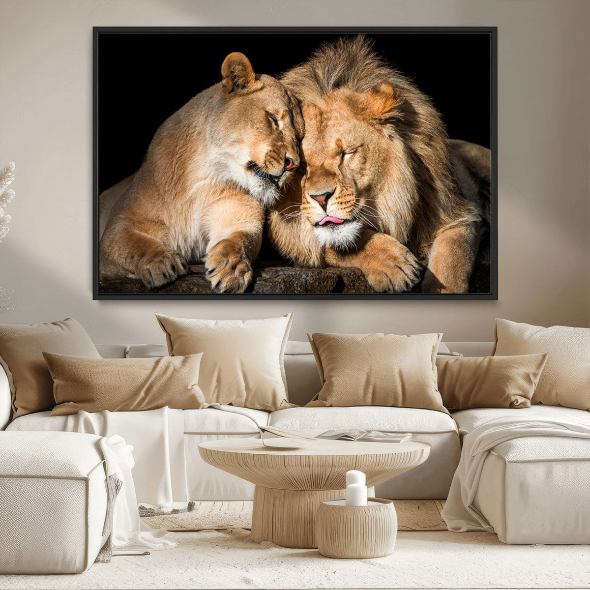 Lion and Lioness Wall Art Canvas Print – Framed African