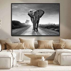 Black and White Elephant Wall Art Canvas Print