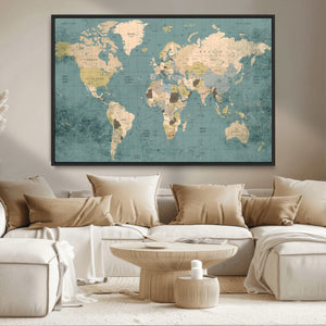 Classic World Map Canvas Print – Framed Vintage Map Wall