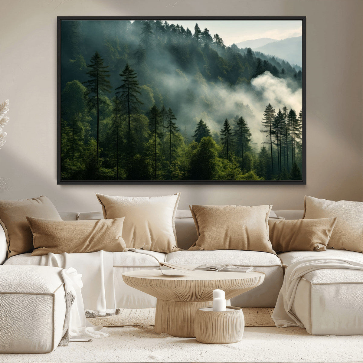 Misty Forest Wall Art Premium Canvas Print a Foggy and