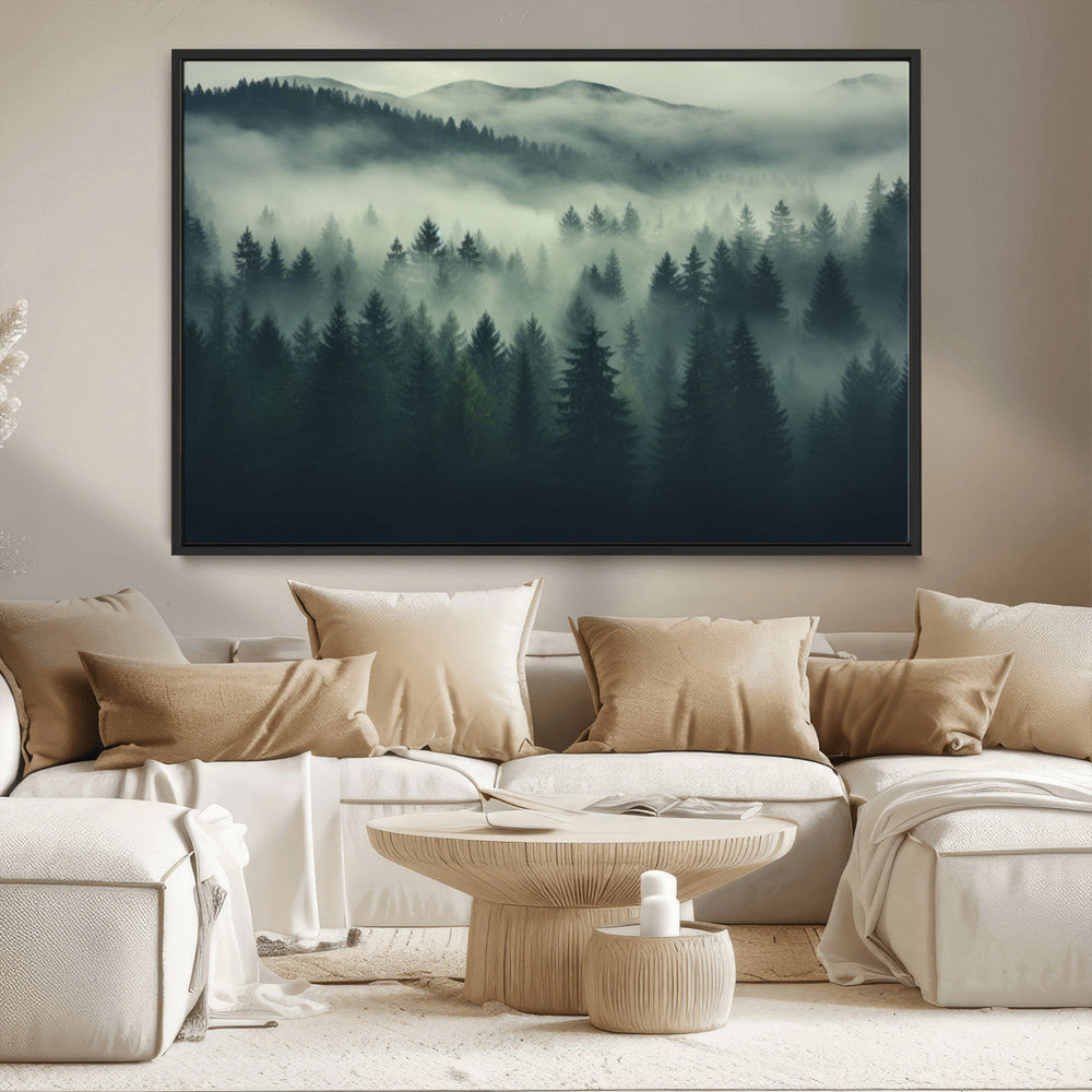 Misty Forest Wall Art Premium Canvas Print a Foggy and