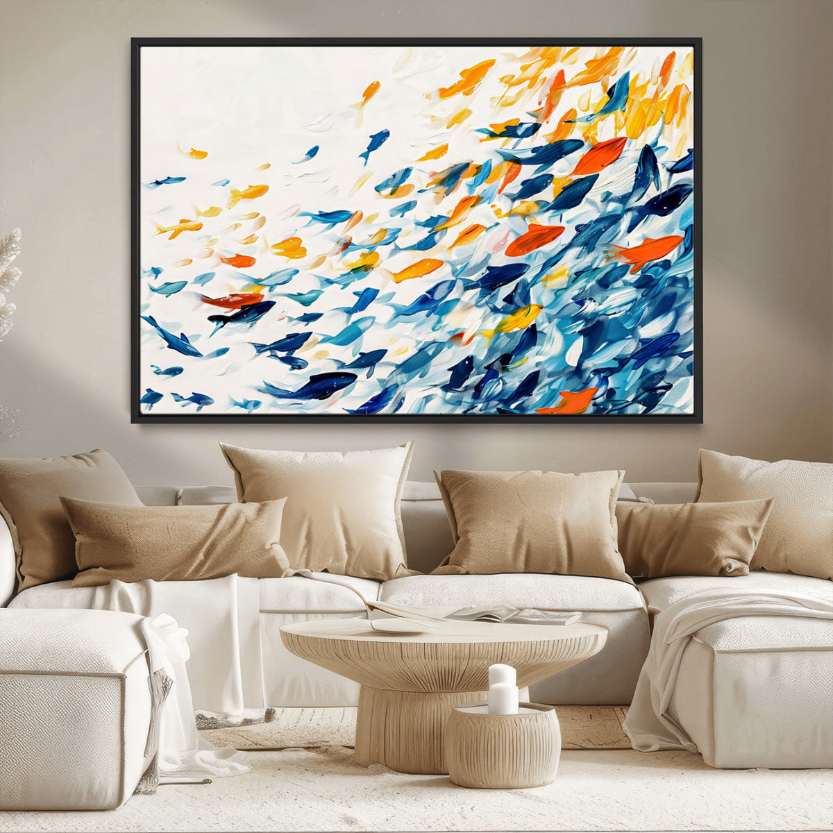 Abstract Fish Shoal Wall Art Canvas Print, Colorful Fish