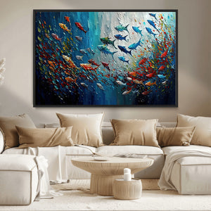 Modern Abstract Fish Shoal Wall Art Canvas Print, Colorful