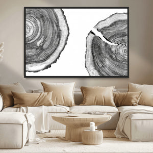 Abstract Large Tree Rings – Minimalist Black and White Wood