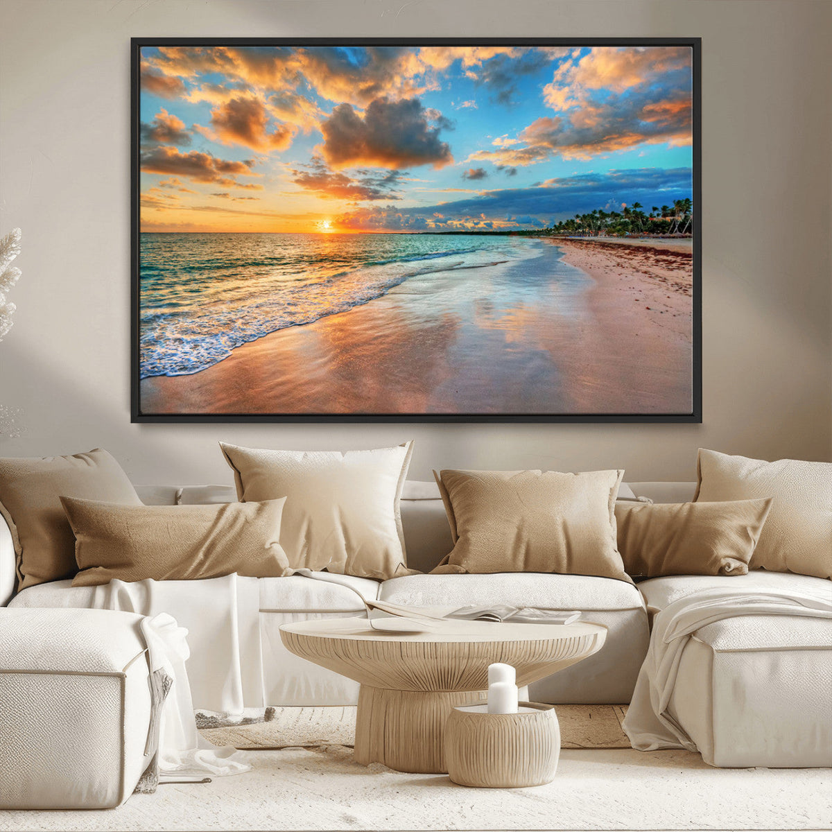 Serene Beach Sunset Wall Art | Coastal Ocean Canvas Print |