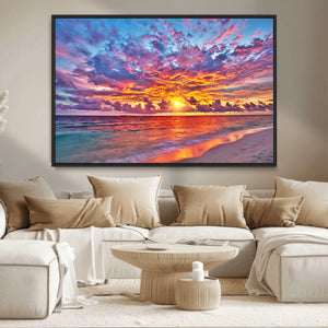 Vibrant Sunset Beach Wall Art - Ocean Sunset Canvas Print |