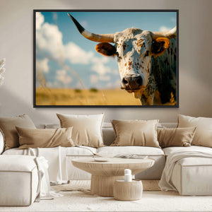 Longhorn in the Prairie - Stunning Ranch-Style Triptych Wall