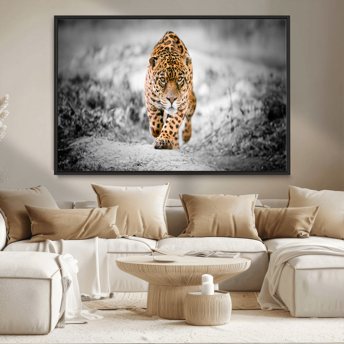 Jaguar Wall Art Canvas Print - Majestic Big Cat in Focused