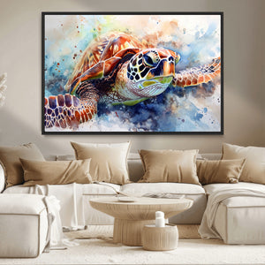 Watercolor Sea Turtle Wall Art Canvas Print - Vibrant Ocean