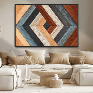 Geometric Wood Art Wall Decor Canvas Print, Rustic Wooden