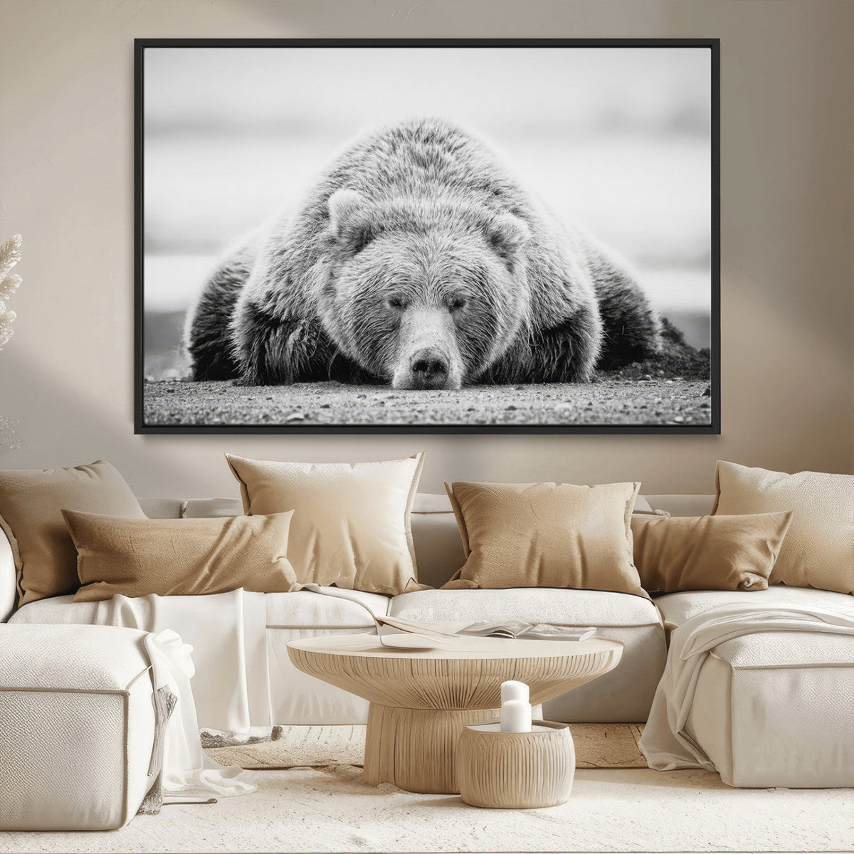 Resting Grizzly Bear Wall Art Canvas Print – Majestic Lazy