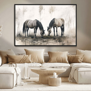 Chines Ink Style Vintage Horses Wall Art Canvas Print for