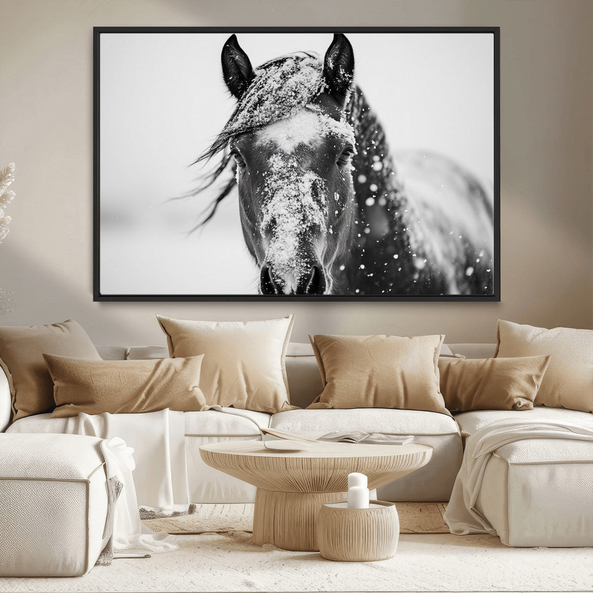 Western Wall Art | Black and White Winter Horse Wall Art |