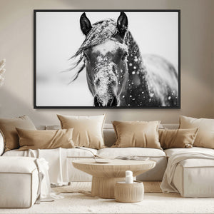 Western Wall Art | Black and White Winter Horse Wall Art |