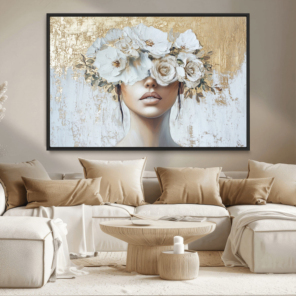 Golden Petal Wall Art - Canvas Print Flower Head Woman