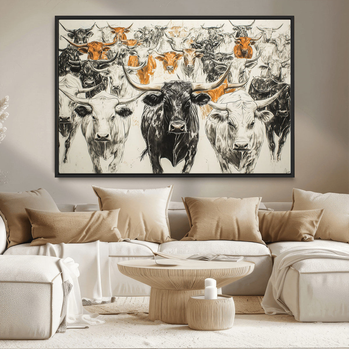 Texas Longhorn Wall Art Canvas Print – Herd Abstract Cow