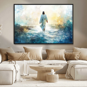 Watercolor Jesus Walking on Water Canvas Print, Christian