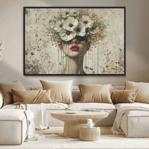 Abstract Floral Women Patel Wall Art Canvas Print