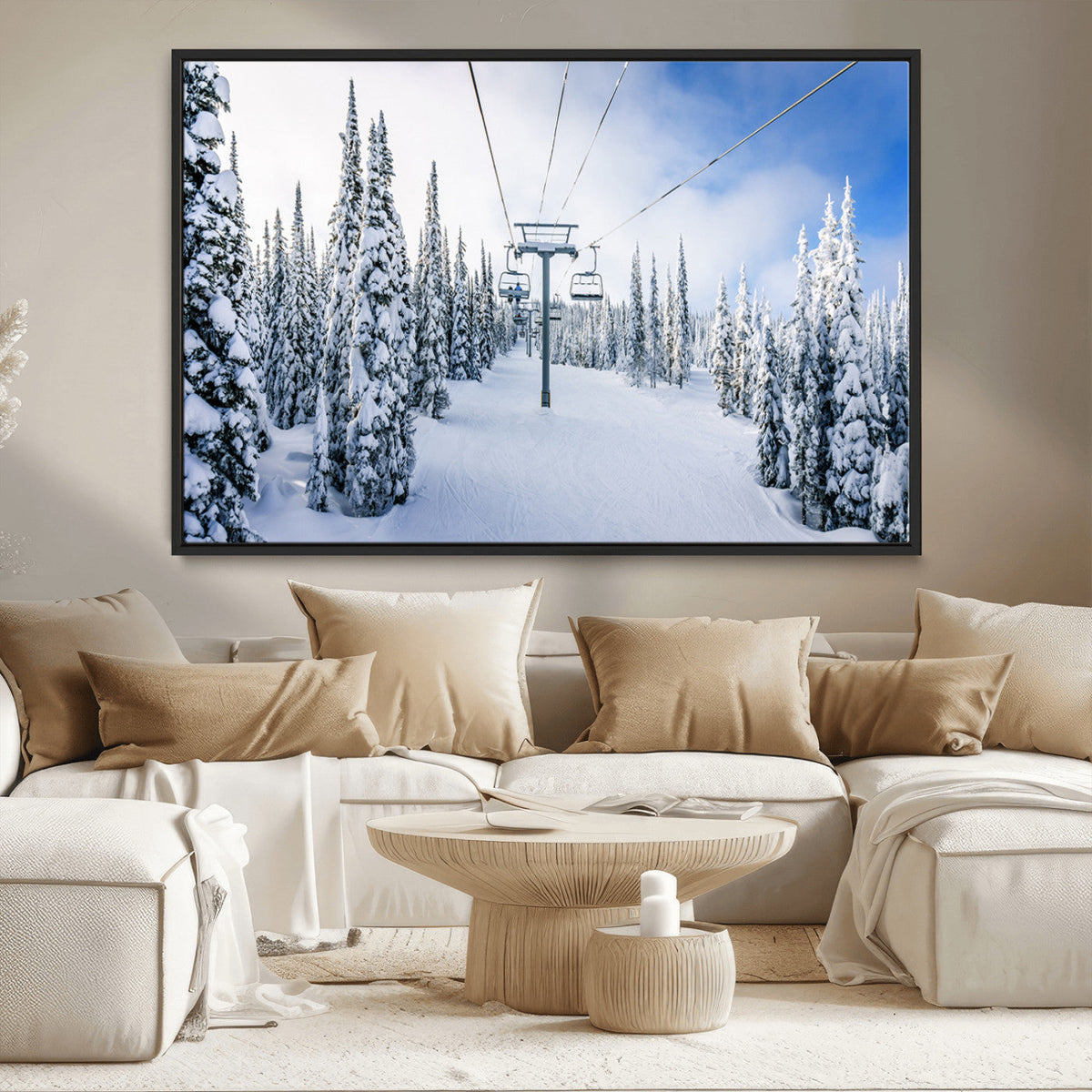 Winter Ski Lift Wall Art Print - Landscape Wall Art | Snowy